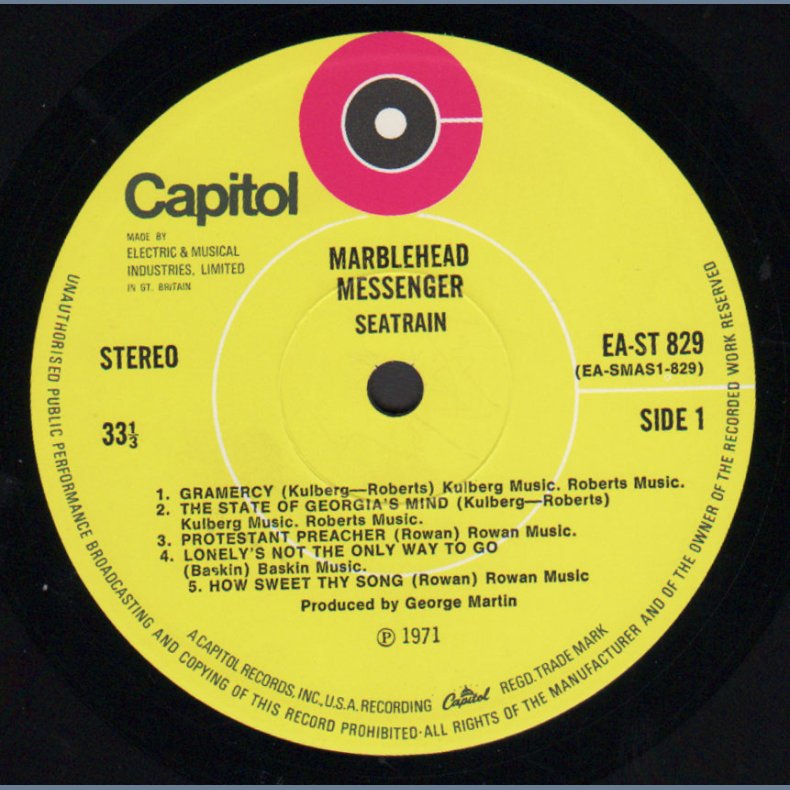 Marblehead Messenger - Original 1971 UK Capitol label 10-track LP - Green 'Target' Labels