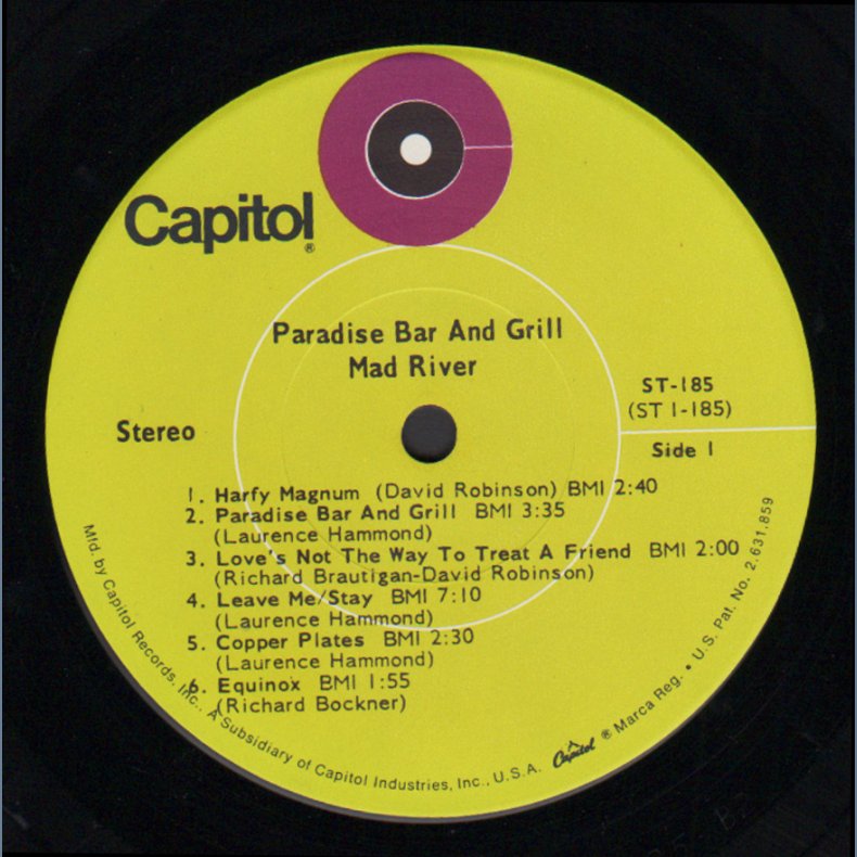 Paradise Bar and Grill - 1969 US Capitol label 10-track LP - Green 'Target' Labels