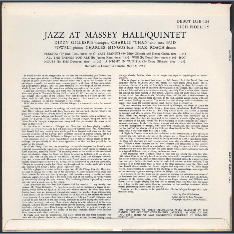 Jazz at Massey Hall/Quintet - Original 1959 Danish Debut label 6-track LP
