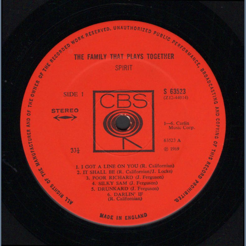 The Family Plays Together - 1969 UK CBS label 11-track LP