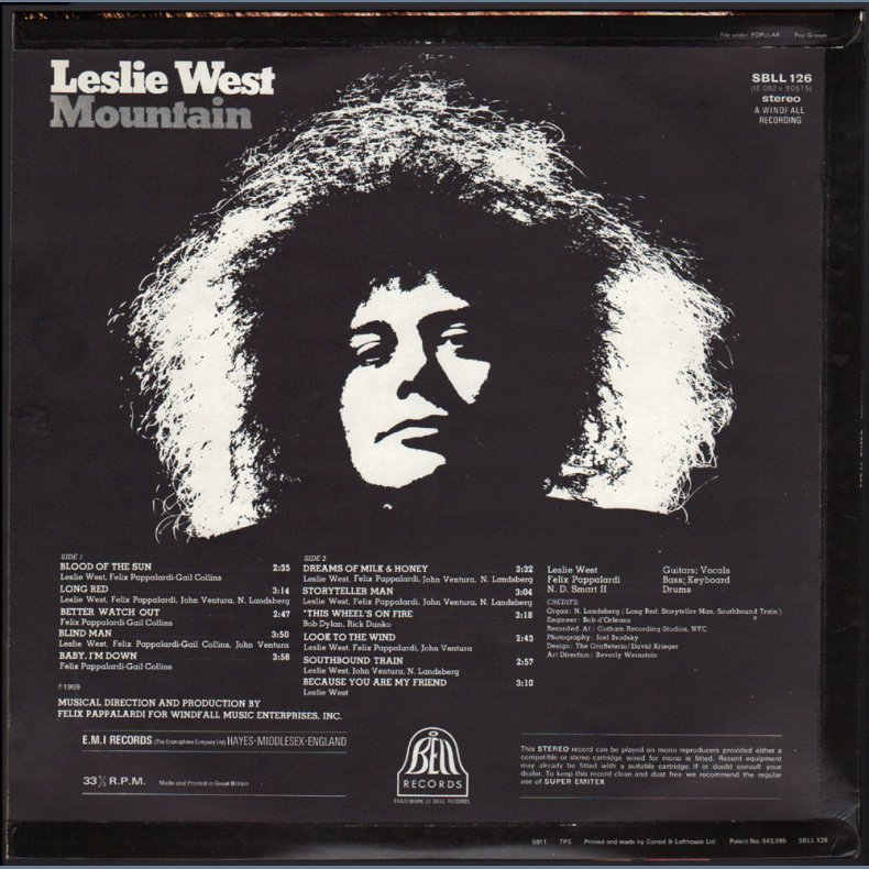 Mountain - Original 1969 UK bell label 11-track LP - Turquise Company labels