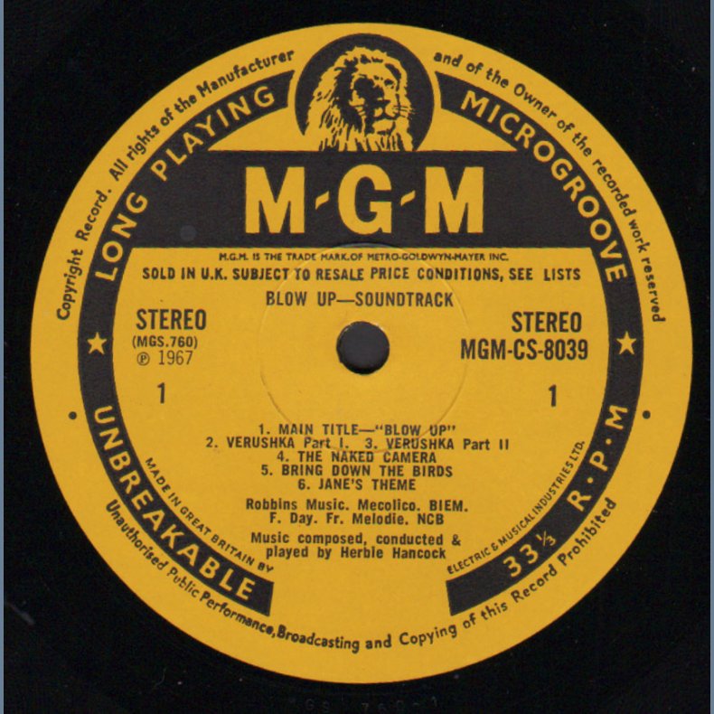 Blow Up - 1967 UK MGM label 13-track Original Soundtrack Stereo LP