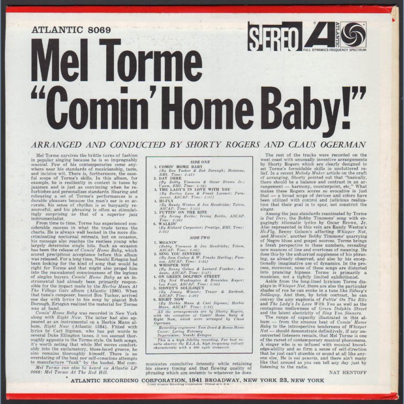 Comin' Home Baby! - Original 1962 US Atlantic label Stereo Issue 12-track LP 