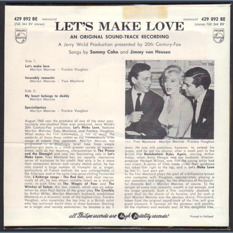 Let's Make Love (An Original Sound Track Recording) - Original 1960 Dutch 4-track 7"EP