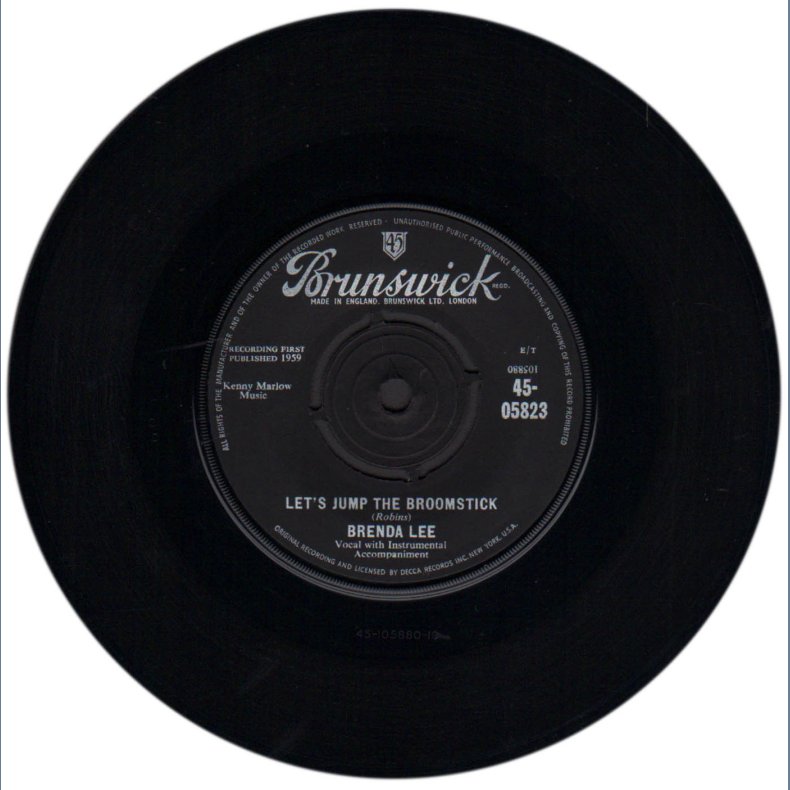 Let's Jump The Broomstick b/w Rock-A-Bye Baby Blues - 1960 UK/DK Brunswick label 2-track 7" Single 