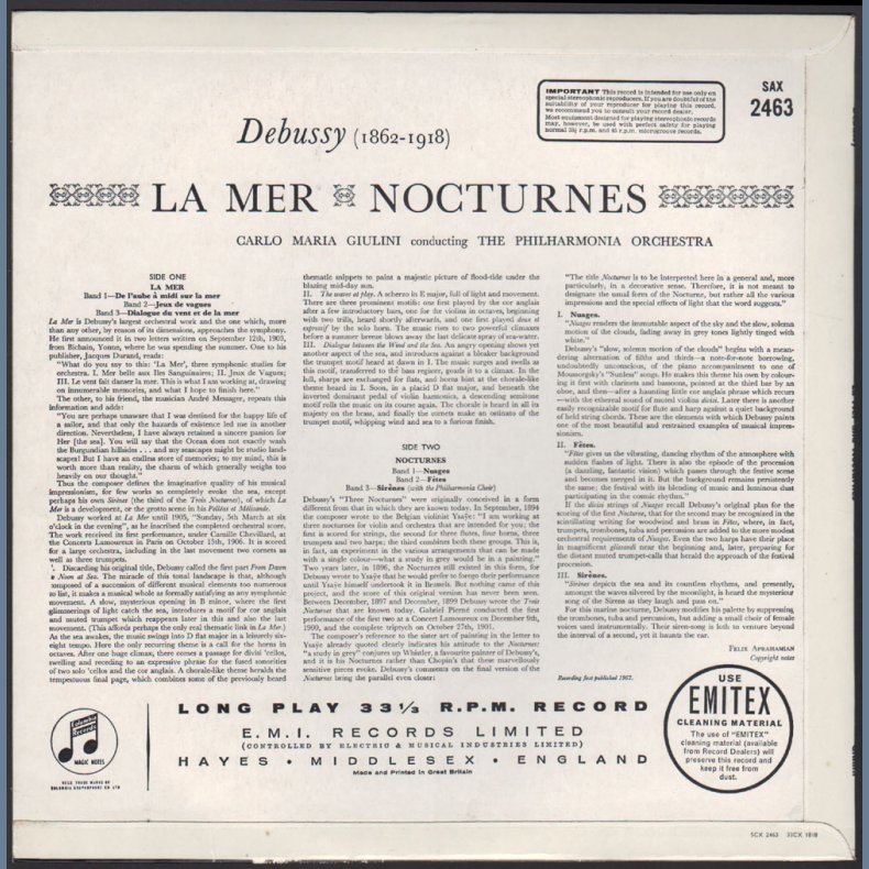 La Mer / Nocturnes - 1963 UK Columbia label 2nd Pressing LP