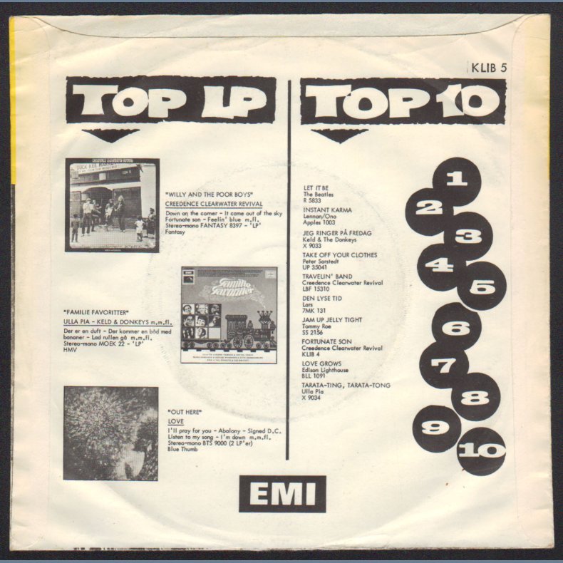 Run Through The Jungle b/w Up Around The Bend - 1970 Danish Liberty label 2-track 7" Single 