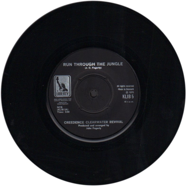 Run Through The Jungle b/w Up Around The Bend - 1970 Danish Liberty label 2-track 7" Single 