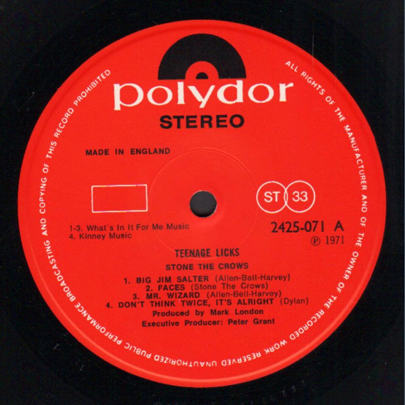 Teenage Licks - Original 1971 UK Polydor label 9-track LP