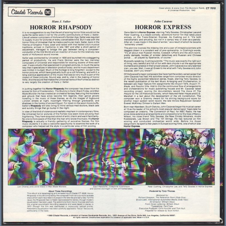 Horror Rhapsody/ Horror Express - 1980 US Citadel label 11-track Mono/Stereo LP