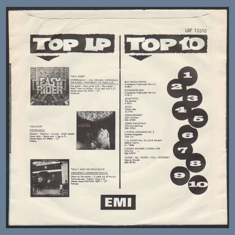 Travelin' Band b/w Who'll Stop The Rain - 1970 Danish Liberty label 2-track 7" Single 