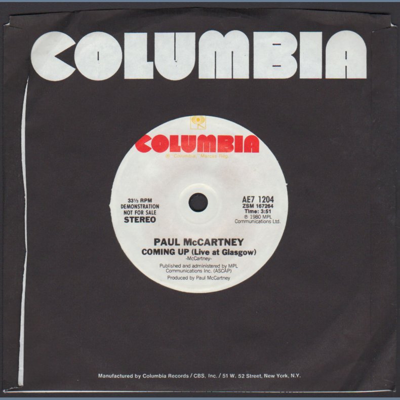 Coming Up (Live In Glasgow) - Original 1980 US Columbia label 1-sided Demonstration 7" Single