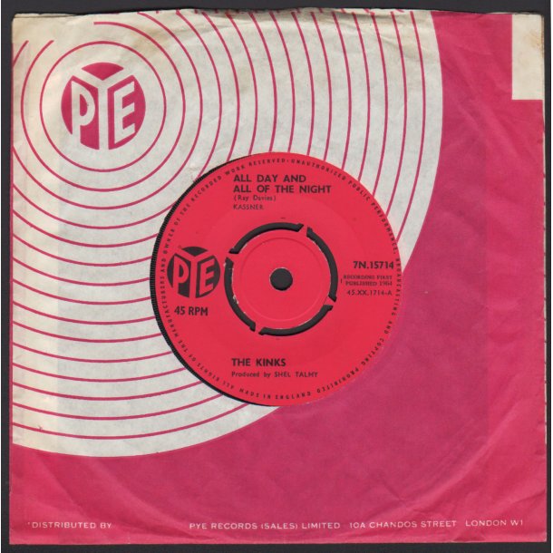 All Day And All Of The Night b/w I Gotta Move - Original 1964 UK Pye label 2-track 7" Single