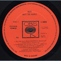 Mott - 1973 UK CBS label 2nd Issue LP - Orange labels, Single Pocket Cover