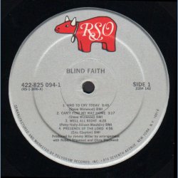 Blind Faith - 1986 US RSO label 6-track LP - Silver RSO labels