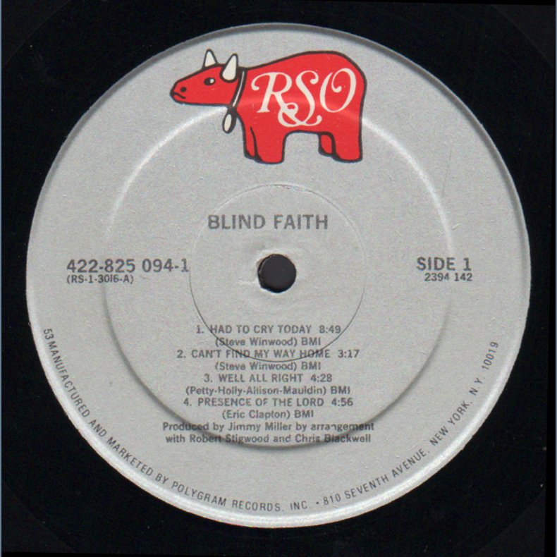 Blind Faith - 1986 US RSO label 6-track LP - Silver RSO labels