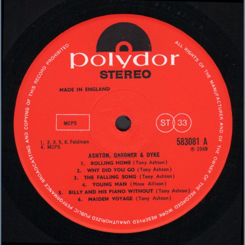 Ashton, Gardner and Dyke - Original 1969 UK Polydor label 11-track LP
