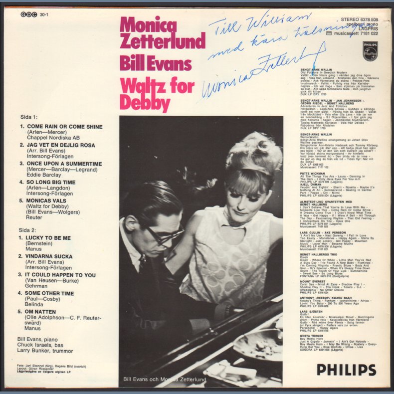 Waltz For Debby - 1973 Swedish Philips label 10-track Reissue LP - Autographed