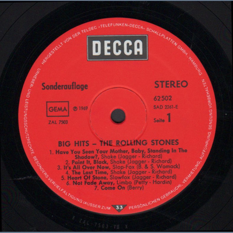 Big Hits (High Tide And Green Grass) - 1973 German Decca/S*R label 14-track 'Club Sonderauflage' LP