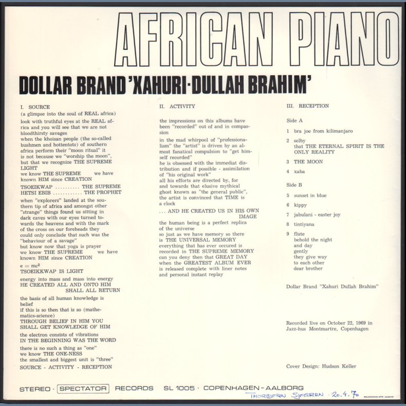 African Piano - Original 1970 Danish Spectator label 1st Pressing 9-track LP