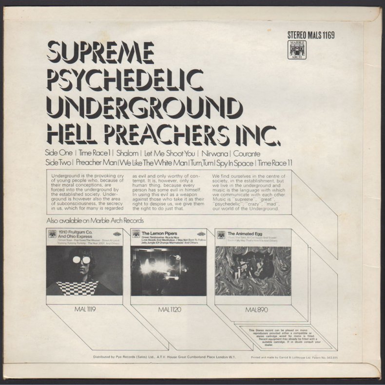 Supreme Psychedelic Underground - Original 1969 UK Marble Arch label 10-track LP