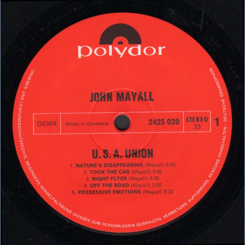 USA Union - Original 1970 German Polydor label 10-track LP - No Poster