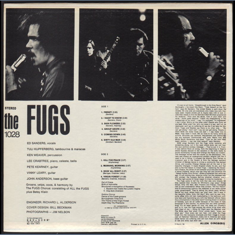 The Fugs - 1966-7 US ESP label 3rd Issue 10-track LP - Black And White Cover, Aligned Back Photos 