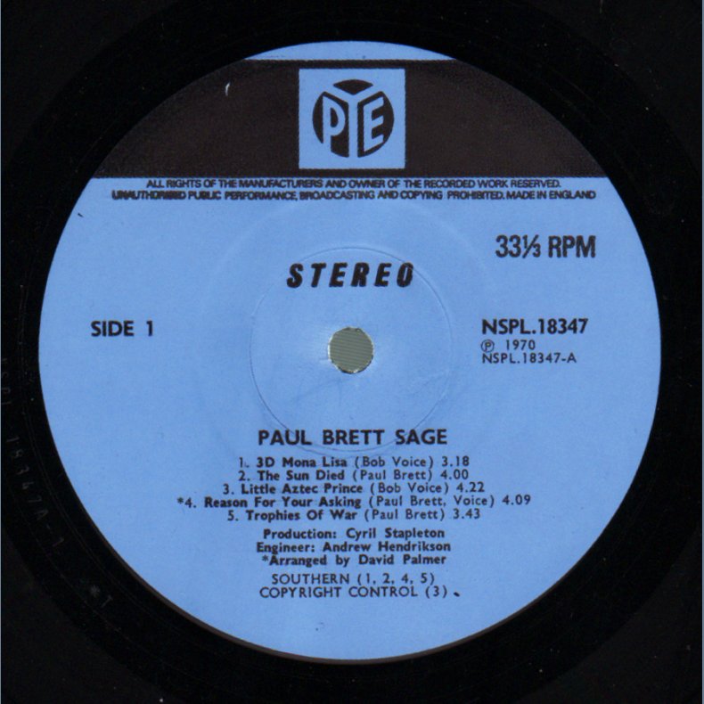 Paul Brett Sage - Original 1970 UK Dawn label 13-track LP