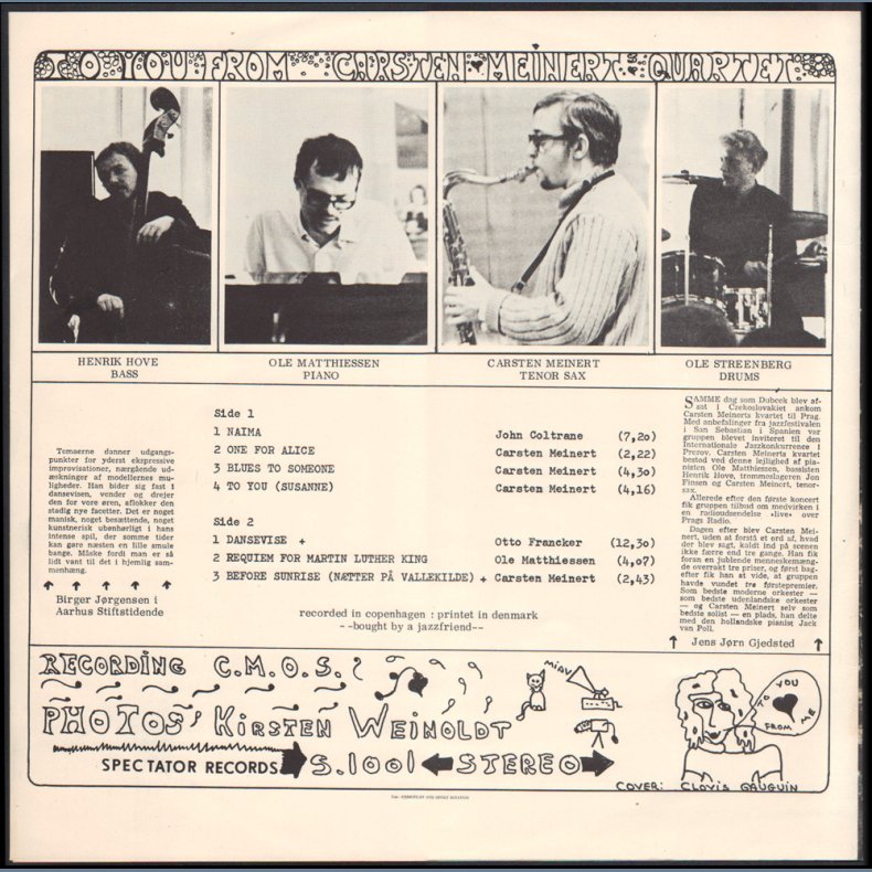 To You - Original 1968 Danish Spectator label 7-track LP