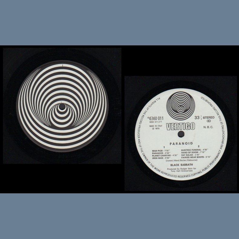 Paranoid - 1970 - 71 Italian 2nd Issue 8-track LP - Swirl Logo labels with Misspelling &amp; NCB text