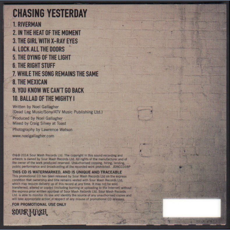 Chasing Yesterday - Authentic 2015 UK Sour Mash label Promotional issue 10-track CD Acetate 