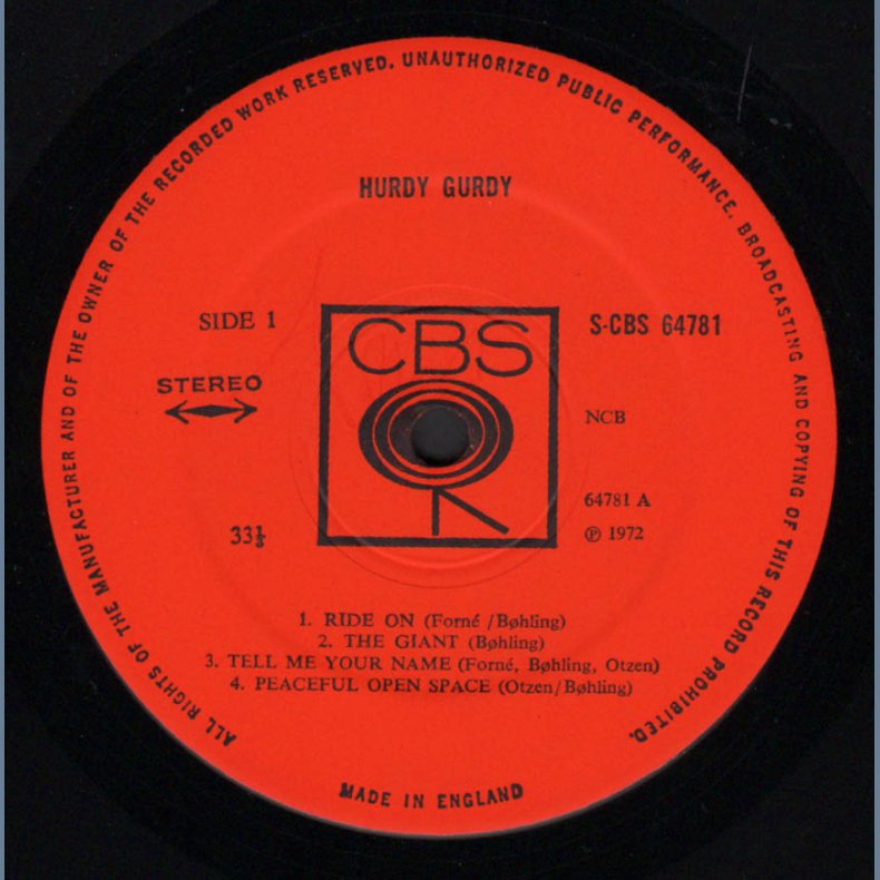 Hurdy Gurdy - Original 1972 UK CBS label 1st Issue 8-track LP