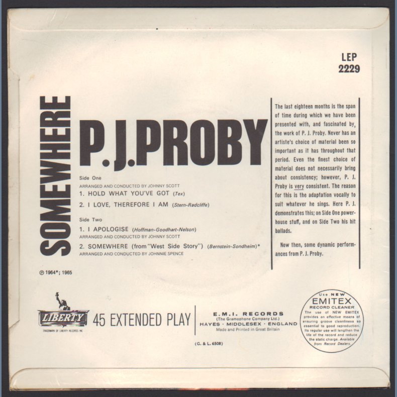 Somewhere - Original 1964 UK Liberty label 4-track 7" EP