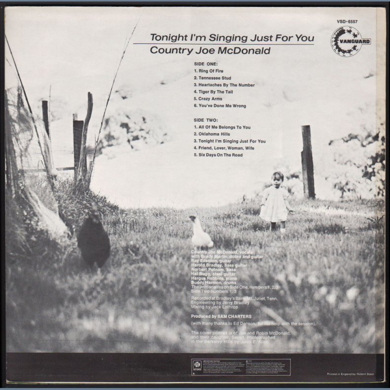 Tonight I'm Singing Just For You - Original 1970 Vanguard label 11-track Stereo LP