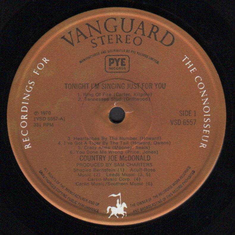 Tonight I'm Singing Just For You - Original 1970 Vanguard label 11-track Stereo LP