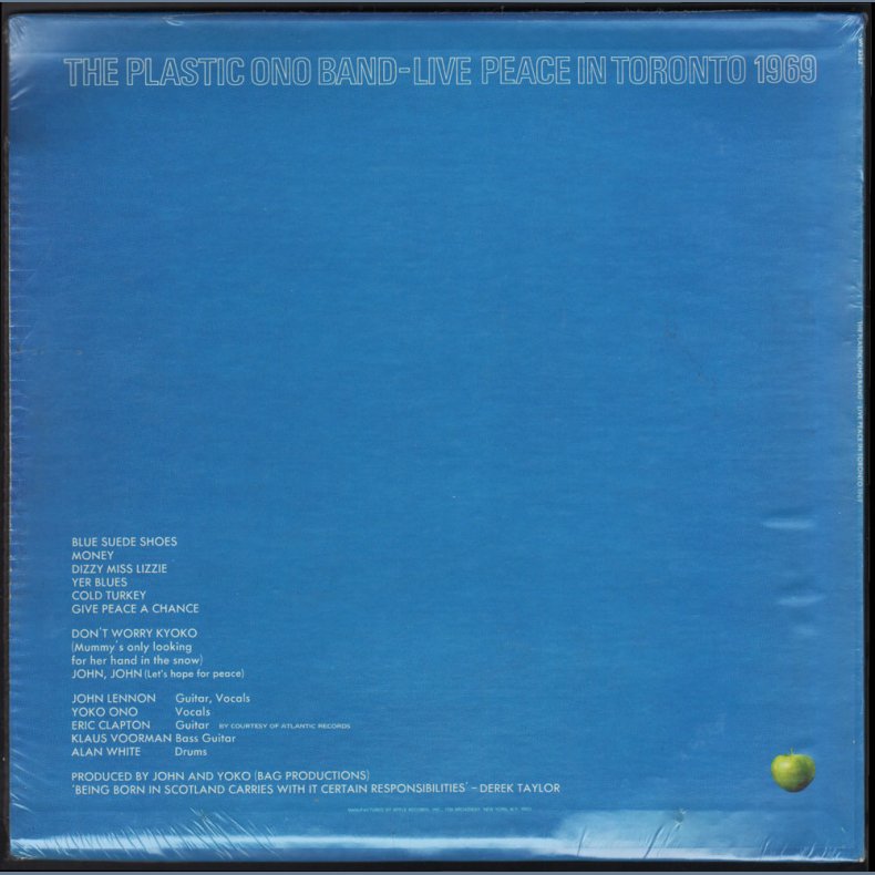 Live Peace In Toronto 1969 - Original 1970 US Apple label 8-track 1st Issue LP Incl. Calendar