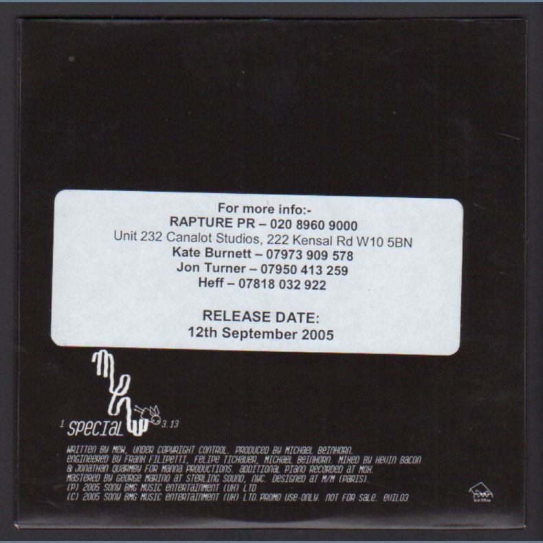Special - 2005 UK Evil Office/Sony-BMG label Promotional Issue 1-track CD
