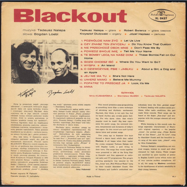 Blackout - Original 1967 Polskie Nagrania Muza label 12-track LP
