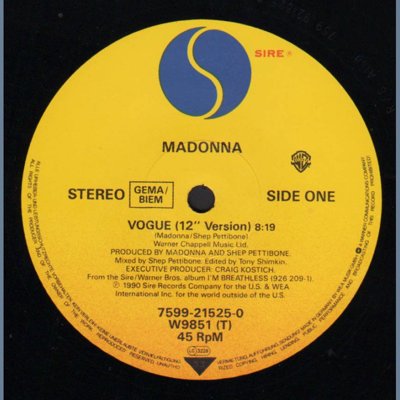 Vogue - 1990 German pressed Sire label 2-track 12" Single