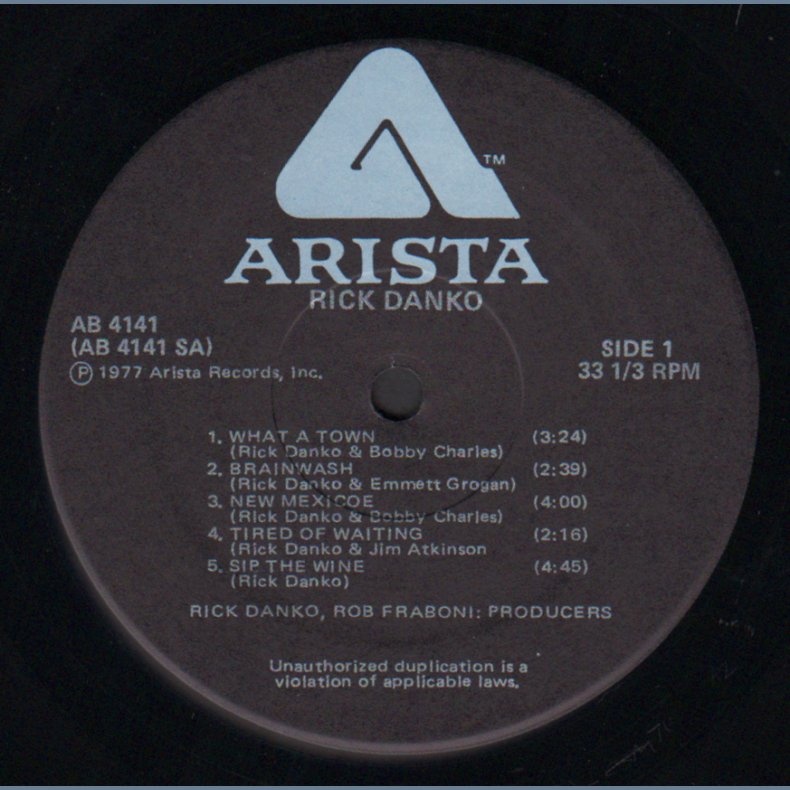 Rick Danko - Original 1977 US Arista label 10-track LP