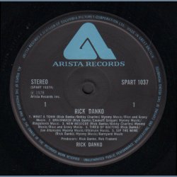 Rick Danko - Original 1977 UK Arista label 10-track LP