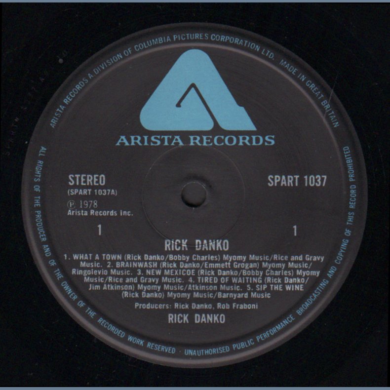 Rick Danko - Original 1977 UK Arista label 10-track LP