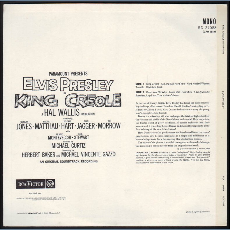 King Creole - 1969 UK 'Small' Orange RCA Victor label re-pressing 12-track mono LP
