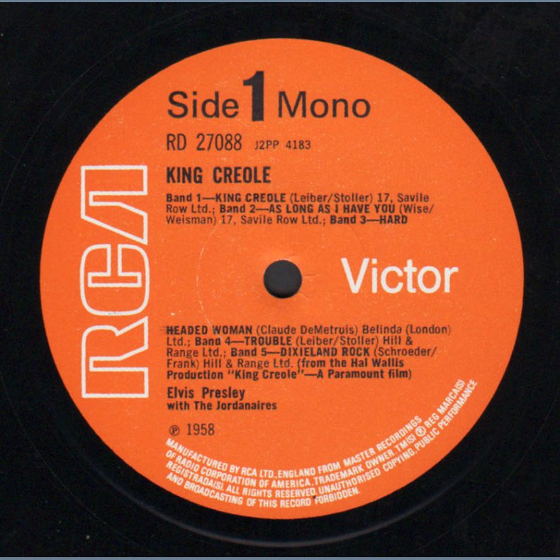 King Creole - 1969 UK 'Small' Orange RCA Victor label re-pressing 12-track mono LP