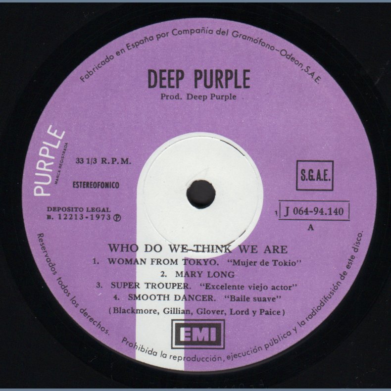 Who Do We Think We Are - Original 1973 Spanish Purple Records 7-track LP