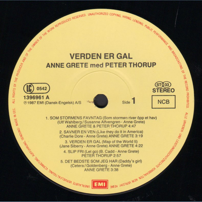 Verden Er Gal - 1987 Danish EMI label 10-track LP