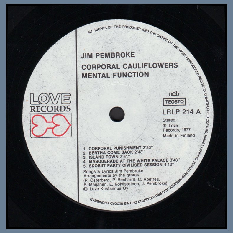 Corporal Cauliflowers Mental Function - Original 1978 Finnish Love label 10-track LP - Incl Lyric Po