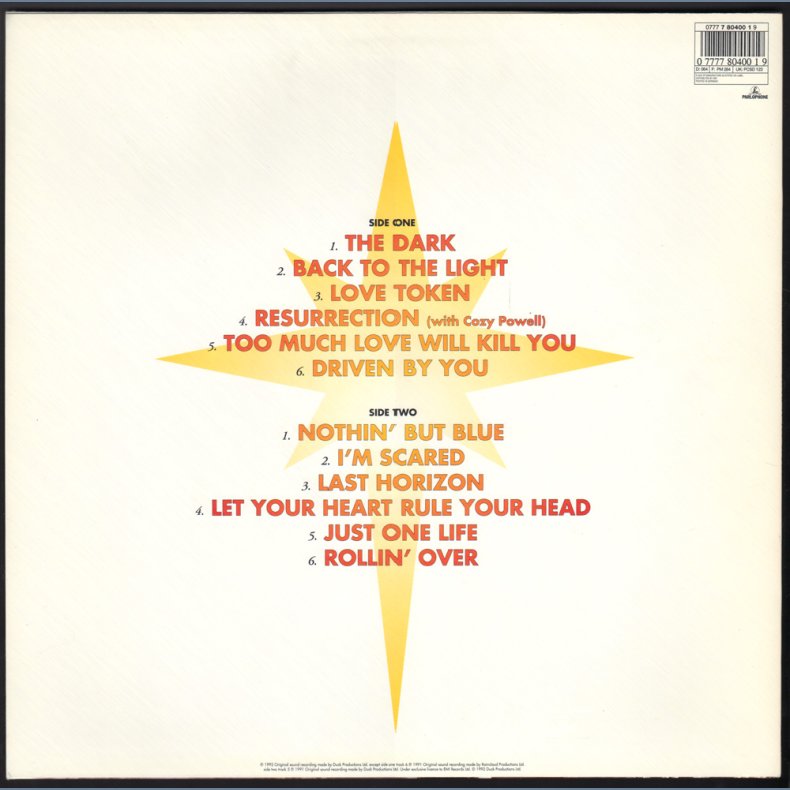 Back To The Light - Original 1992 UK Parlophone label 12-Track LP