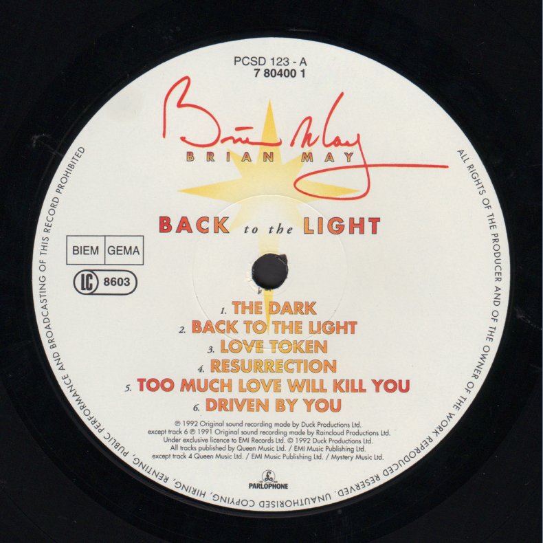 Back To The Light - Original 1992 UK Parlophone label 12-Track LP