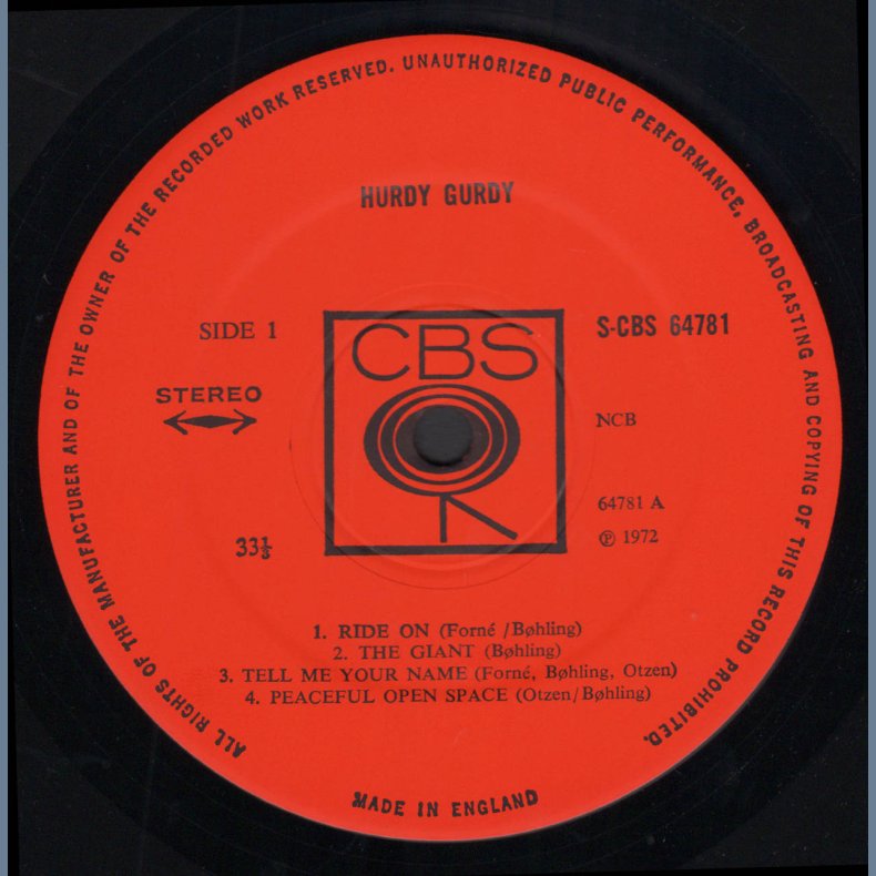 Hurdy Gurdy - Original 1972 UK CBS label 1st Issue 8-track LP